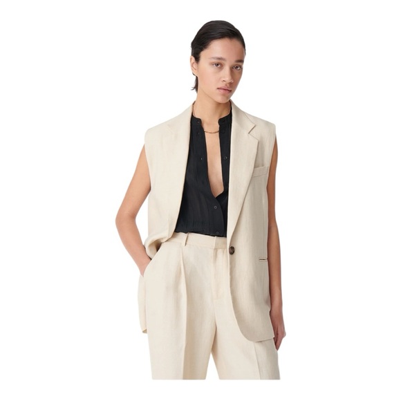 Vanessa Bruno Christen Single-Button Cotton-Linen Vest Size: 44 (US Size: 12) - Picture 3 of 12